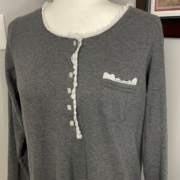 Eileen West Soft Cotton Henley Midi Maxi Crochet Trim Stretchy Nightgown Sz S - Picture 2 of 5